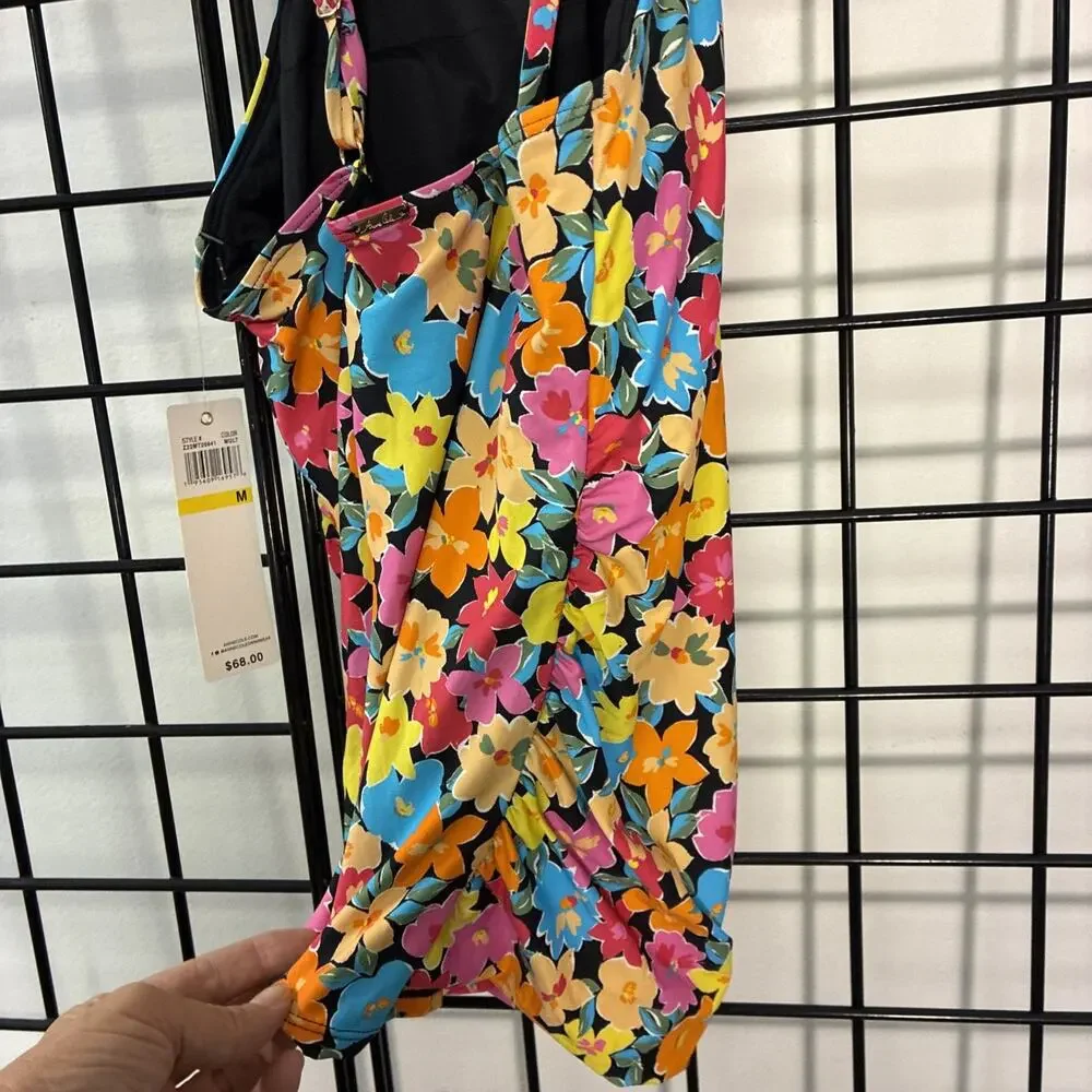MSRP $68 Anne Cole Women's Standard High Neck Tankini Top Multicolor Floral Med